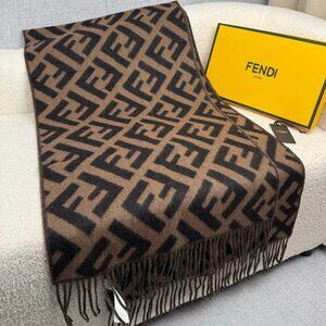 Fendi Brown and Black Monogram Wool Scarf
